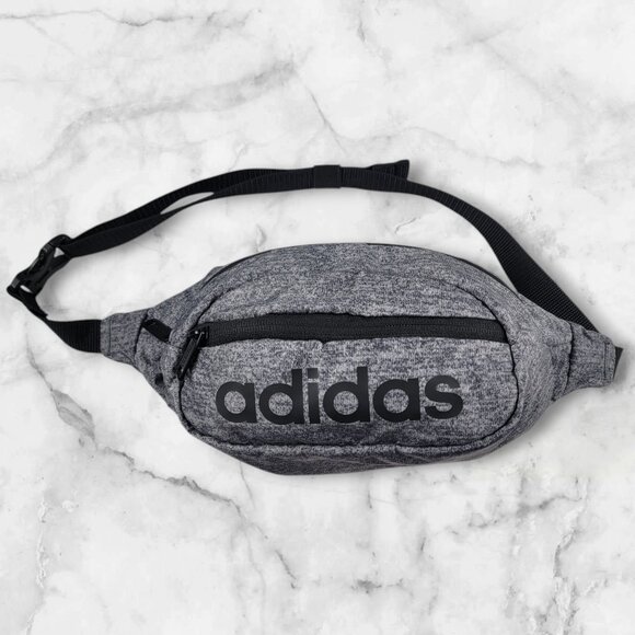 Adidas fanny pack grey heather black‎ adjustable 100% polyester key clip padded - Picture 1 of 9